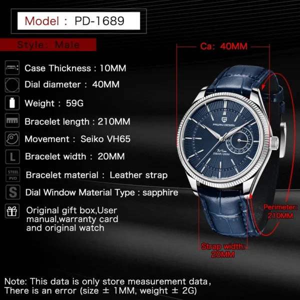Pagani Design PD-1689 – Relógio Social de Luxo com Cristal de Safira e Resistência à Água de 200M - Imagem 2