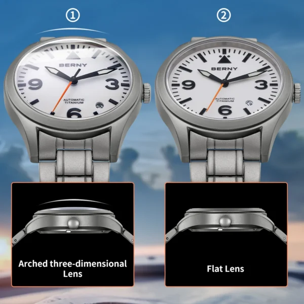 BERNY Pilot Titanium - Relógio Mecânico Automático - Cristal de Safira Liso ou Domo - Imagem 2