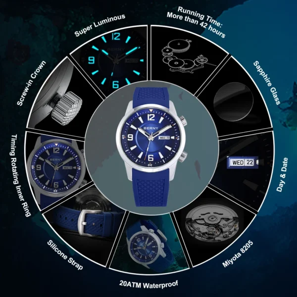 BERNY AM139M - Relógio de Mergulho Automático Masculino! - Imagem 4